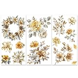 PLIGREAT 3 fogli fiori dorati strofinare sui trasferimenti per artigianato e mobili decalcomania stella di Natale d'argento per fai da te armadio cassetto armadio porta tavolo sedia decorazione