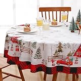Alishomtll Tovaglia natalizia con fiocco di neve, motivo a forma di albero dei cartoni animati, tovaglia ovale, impermeabile, lavabile, per feste invernali, feste, decorazione da tavolo, bianco,