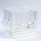 Gabbia Cardellina Bianca completa di tutti gli accessori mangiatoie posatoio beverino con griglia di fondo e cassetto removibile