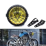evomosa Fari Anteriori per Moto Universale, Faro Alogeno 6'' con Paralume Retrò per Cafe Racer Bobber Chopper CG125 GN125 (Giallo)