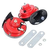 MOCNT 2Pcs Rosso 12V Trombe Auto 300db Super Forte Tromba per Camion Aria Elettrica Clacson Camion Impermeabile Corno di lumaca Horn Doppio Tono Veicolo Motociclo