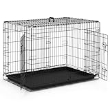 VOUNOT® Gabbia per Cani Pieghevole in Metallo, Cassetta per Trasporto Scatola Trasportino Cani con 2 Porte, Vassoio Rimovibile, 107x70x78cm, Nero