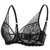 DOBREVA Donna Reggiseno Minimizer in Pizzo Senza Imbottitura con Ferretto Sexy Profondo V Nero 5C