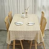 FMIYJUN Tovaglia rettangolare all'uncinetto beige centrini in cotone vintage tovaglia rettangolare da cucina bohemien tovaglie per feste banchetti sala da pranzo decorazioni di nozze