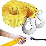 Retoo 4 metri di corda da traino fino a 5 tonnellate con doppio gancio, alimentazione di emergenza, cinghia di traino rinforzata e estesa con carico di 5000 kg, cavo elastico di traino, giallo