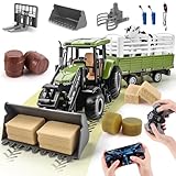 JONRRYIN Trattore Telecomandato per Bambini, 16 Pezzi Set Trattore Giocattolo Agricolo con Telecomando & App, 3x Fronte del Veicolo, Botte di Vino e Pagliaio per Bambini 4+ Unisex