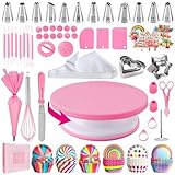 AZOMKER Piatto Girevole per Torte, Kit Pasticceria Professionale, Set Pasticceria, Pasticceria Accessori, Bocchette Sac a Poche Professionali (255 Pezzi)