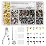 Lixiluxia 180 Paia di Rivetti per Cuoio, 3 Misure Borchie Ribattini per Cuoio, Rivetti in Pelle Bronzo, Rivetti Doppia Testa, Rivetti di Pelle Doppio Tappo Tubolare, Borchia per Pelle (4 Colori)