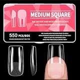 550 Pezzi Tip in Gel Unghie, 11 Taglie Tip Unghie Ricostruzione, Unghie Finte Copertura Completa, Gel Tips Unghie Quadrate per Salone Manicure, Nail Art Principiante