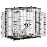 Feandrea Gabbia per Cani Pieghevole, con 2 Porte, Vassoio Rimovibile, 122 x 74 x 114 cm, XXL, Alto, Nero PPD050B01