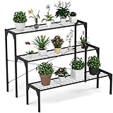 Scaffale per Piante a Scala in Metallo, Portafiori, Supporto Multiuso e Robusto per Fiori a 3 Livelli, Piedistallo per Piante da Esterni e Interni, da Balcone, Giardino, Nero, 86,4 x 66 x 66 cm