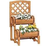 Outsunny Fioriera da Esterno Verticale a Mezza Botte, Fioriera Rialzato con Grigliato in Legno d'Abete, 45x45x80 cm