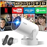 [Apps integrate & 2025 Upgraded] Mini Proiettore con WiFi 6 Bluetooth 5.4 Support 4K 1080P Auto Keystone Rotabile 180° Proiettore Portatile Compatibile con HDMI/TV Stick/Memory Stick/Laptop, Bianco