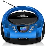 Boombox portatile, lettore CD/CD-R, USB, radio FM, ingresso AUX, jack per cuffie, impianto stereo compatto, colore: blu (Cobalt Blue)