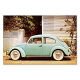 Postereck - 0527 - Auto d'epoca Maggiolino, auto vintage veicolo turquoise auto vecchia - Decorazione Veicolo, Stampa Auto, Regalo Appassionati, Quadri - Poster - 3:2-91,0 cm x 61,0 cm