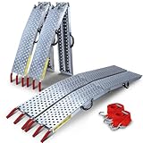 VOUNOT® 2 x Rampe di Caricamento Max 800kg Rampa di Accesso Pieghevoli Antiscivolo in Metallo Zincato Rampe Pieghevoli con Cinghie di Sicurezza per Moto Trattori Quad Argento