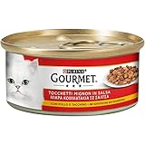 GOURMET Rosso Cibo Umido per Gatti Adulti Tocchetti Mignon in Salsa con Pollo e Tacchino 24 Lattine da 195g