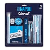 Colourbook - SSC Napoli Set Cancelleria 14 Pezzi, Licenza Ufficiale, Include 2 Matite, 2 Penne, 6 Matite Colorate, Gomma, Temperamatite, Righello, Block Notes