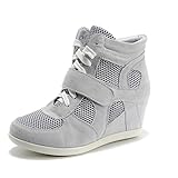 rismart Donna Zeppa Hook & Loop Caviglia Inteligente Tessuto Pelle Scamosciata Sneaker Scarpe 8522-2(Grigio,EU39)