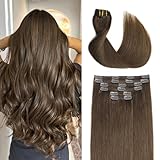 Sindra Extension Capelli Veri Clip Human Hair Extension Castano Cioccolato 55cm 120g 6Pcs Umani Capelli Extension Clip Capelli Veri Naturali Liscio(clip#4-55cm)