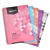Amazon Basics Quaderno con rilegatura a spirale, colori assortiti, 70 fogli/140 pagine, formato A4, 90 g/m², bianca, (confezione da 5)