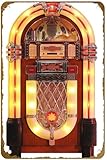 KNIOIL - Marrone juke box, jukebox, anni '50, rock 'n' roll, musica, carillon poster vintage metallo latta segno logo famiglia club bar caffetteria camera da letto arte decorazione da parete regalo