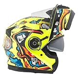 Casco Moto Modulare BHR 836 FLIP-UP, Casco Moto Apribile Omologato ECE 22.06 Con Schermo Parasole, Doppia Visiera Antigraffio e Sgancio Micrometrico, Utilizzo Touring e Cittadino, Zombie Yellow L