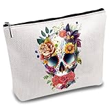 CREATCABIN Borse per Trucco con Teschio Borsa per Cosmetici In Tela Astuccio Multiuso per Penna Astuccio Termoadesivo Fiore con Cerniera In Metallo Borsa per Sublimazione Borse per Articoli Da 25x18cm