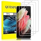 QUESPLE 3 Pezzi Pellicola Protettiva per Samsung Galaxy S21 Ultra 5G 2021, 3D Copertura Completa Protezione Schermo per Samsung S21 Ultra, HD Trasparente TPU Film Pellicola, Facile Installazione