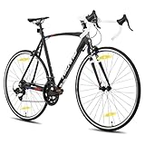 Hiland Bicicletta a pendolo ibrida da da 28 pollici, telaio in alluminio 700c bici da strada, per uomini e donne, 14 velocità, per adulti, telaio da 530 mm, Nero