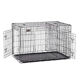 Feandrea Gabbia per Cani Pieghevole, con 2 Porte, Divisorio, Vassoio Rimovibile, 122 x 74,5 x 80,5 cm, XXL, Nero PPD48BK