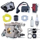 Kit Carburatore per Husqvarna 36 41 136 137 141 142, ADEFOL Carburatore con Bobina di Accensione, Linea Carburante Kit di Riparazione Filtro Carburante Motore Motosega WT-834
