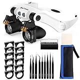 Lightswim Lente d'Ingrandimento per Archetto con Luce a LED, Lenti d'Ingrandimento con Testa a Mani libere 2 luci a LED Lenti intercambiabili 3X 4X 5X 6X 7X 10X 15X per Leggere Artigianato