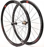 Ruota Anteriore E Posteriore Per Bicicletta 700C, Profondità 40 Mm, Copertoncino, Set Di Ruote Per Bici Da Strada In Carbonio, Cerchione Freno V/C, Cuscinetto Sigillato Black,700C