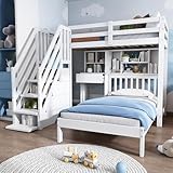 Ctastay Letto a Castello, Letto per Bambini 90x200, Letto per Ragazzi e Ragazze con Contenitore, Scrivania e Scaffali, con Doghe in Legno e Giroletto, Bianco,senza materasso