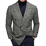 Giacca da uomo vestibilità regolare: giacca a doppio petto da uomo, elegante, casual, per affari, matrimoni, outwear, grigio., L