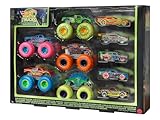 Hot Wheels - Monster Trucks Fluo Set con 10 Veicoli, 5 Monster Trucks e 5 Macchinine in Scala 1:64 che si Illuminano al Buio, Giocattolo per Bambini 3+ Anni, HCB57