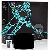 Comiwe Hockey su Ghiaccio Luce Notturna di Illusione 3D,16 Colori Controllo Touch e Telecomando,Lampada da Comodino Tavolo LED per Decorazioni la Casa,Regalo Creativo per Ragazzi,Bambini Famiglia