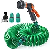 Tubo Acqua Giardino 15 M, Water Pipe Estensibile - Tubo a spirale con Pistola Multifunzione 8 Modelli Regolabili - Irrigazione Giardino, Lavaggio auto, Pulizia Cortile e Pet Balneazione (15m)