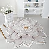 Morbuy Tappeto Soggiorno Soffice Morbido Tappeto a Forma di Fiore Antiscivolo Lavabile Tappeti Rotondo Moderni Interno Decorativo per Sedia Girevole Salotto Camera da Letto (50cm,Loto Bianco)