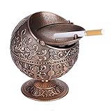 Posacenere Antivento, Stile Vintage, Portatile, da Tavolo, in Metallo, con Coperchio, con Sfera Rotonda in Metallo, Decorazione Red Bronze