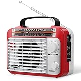 Audiocrazy Radio Portatile AM/FM/SW1-2 Multibanda Radio con Batteria Ricaricabile da 1800 mAh, Cavo AC o Radio FM Portatile a Pile, Altoparlanti，Jack Per Cuffie, Ingresso AUX Rosso