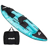 VirtuFit Kayak 335 Gonfiabile - 2 persone + opzione per 3° sedile - incl. 2 seggiolini per kayak, borsa per il trasporto e 2 pinne, per mare, fiume e lago, costruzione stabile, 335 cm, turchese