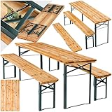 TecTake® Set 3 Pezzi da Birreria, Tavolo e Panche da Esterno con Comodo Schienale, Struttura in Acciaio, Cerniere Robuste, Set da Giardino - Set da Birra Pieghevole, Tavolo 170 x 46 x 77 cm