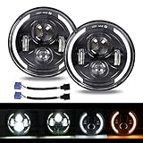 YUGUANG Coppia 7" Fari a LED 300W 30000LM 4 lenti Angel Eyes 3000K+6000K 4 Modalità di Illuminazione Rotonda Nera Lights LED Off Road Fire Cross DRL HI LO Beam per Wrangler JK TJ LJ CJ Hummber H1 H2