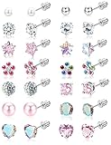 JeweBella 14 Paia Orecchini Set in Acciaio Chirurgico 316L Ipoallergenico per Donna Ragazze Bambini - Perla Zircone Fiore Multicolore con Vite Posteriore a Bottone