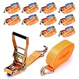 maXpeedingrods 10 cinghie di tensione da 8 m, con cricchetto, 5000 kg, con gancio da 50 mm, per il fissaggio professionale del carico, cinghie di ancoraggio per camion, rimorchi, colore arancione