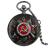 WOAIXI Orologio da Tasca Retro,Antico La Federazione Russa CCCP Sovietic Falce Falce Martello Design Orologio retrò Emblema Comunismo Pocket Watch Catena