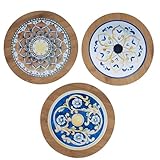 Set 3 Mattonella decorativa multiuso in ceramica e bambù, decoro mediterraneo, Sicilia
