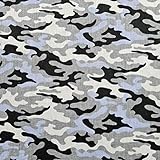 11,99 €/m Camouflage Tarn 100% cotone per bambini, vendita al metro, tessuto per cucito (mimetico grigio, nero, blu, 100 x 160 cm